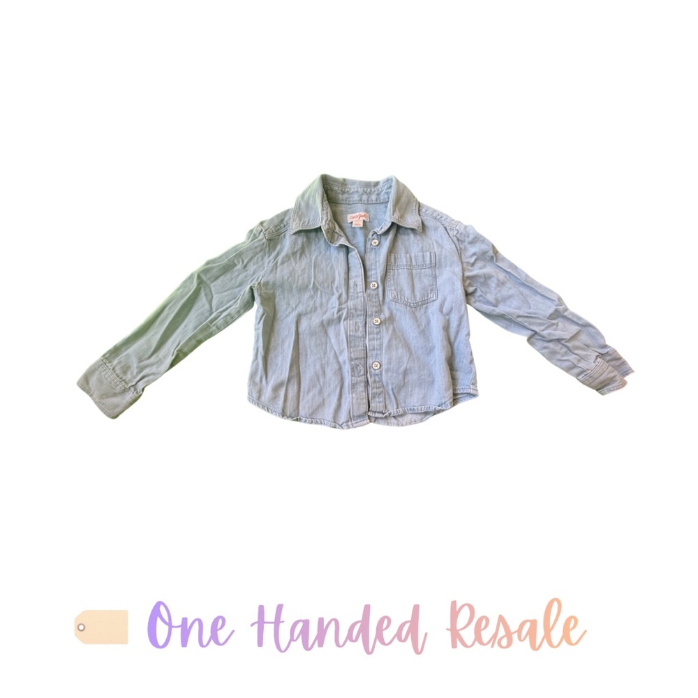 👕 Cat & Jack Kids Light Blue Long Sleeve Button Down Shirt Lightweight XS (4/5)